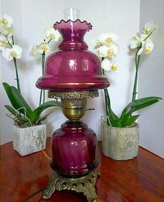 Gone With The Wind Vintage Amethyst Hurricane Parlor Lamp
