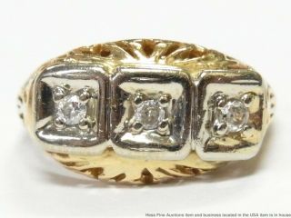 Antique Diamond 3 Stone Ring 14k Yellow Gold Filigree Art Nouveau Era