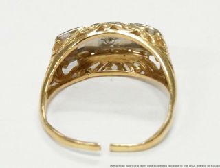 Antique Diamond 3 Stone Ring 14k Yellow Gold Filigree Art Nouveau Era 5