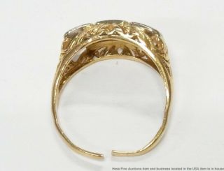 Antique Diamond 3 Stone Ring 14k Yellow Gold Filigree Art Nouveau Era 6