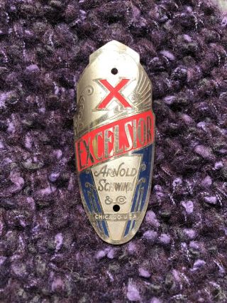Prewar Schwinn Excelsior Brass Head Badge Chicago Vintage 3