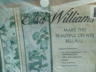 Vtg ELSA WILLIAMS Crewel Satin Bell Pull Chinese DYNASTY Dragon Embroidery Kit 2