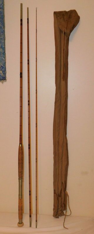 Antique c.  1900 H.  L.  Leonard bamboo fly fishing rod SALMON 14 ' 2