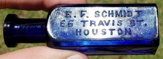 Cobalt Blue,  Antique Bottle,  Rare,  F.  E.  Schmidt,  Houston,  Texas