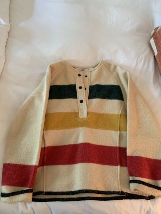 Vtg Woolrich Wool Hudson Bay Blanket Stripe Snap Sweater Women 