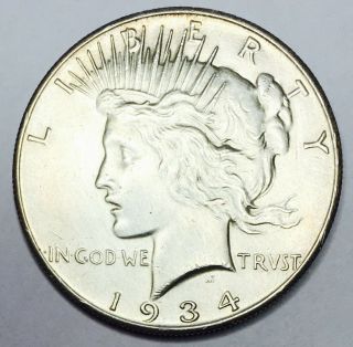 1934 S Peace Dollar Solid Bu,  King Of Rarity So Rare In This Quality Nr 6225