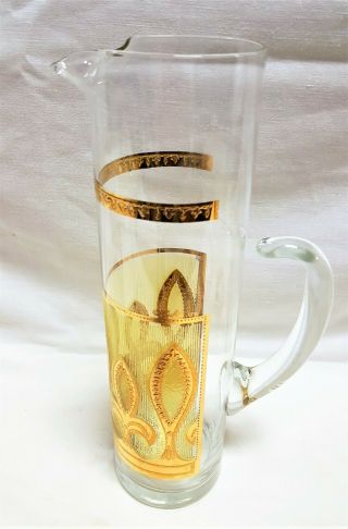 Vintage Culver 22K Gold Fleur de Lis CUV38 Pitcher,  5 Low Ball Glasses - RARE CT 5