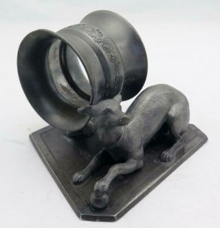 Antique Aurora Silver Plate Napkin Ring Holder With Figural Greyhound Dog