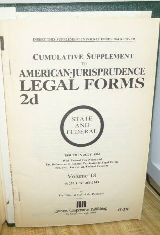 Law Books: American Jurisprudence 2d vols 1 - 20,  1990 Supps Green Color Vintage 9