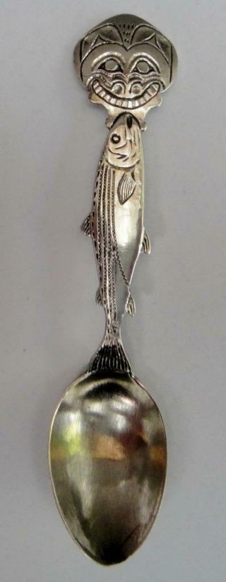 Vintage Sterling Silver Hand Crafted Souvenir Spoon With Salmon & Bear