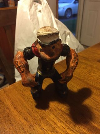Rare 1930s Hubley Popeye Cast Iron Figure For Patrol Motorcycle Bike Toy Vintage