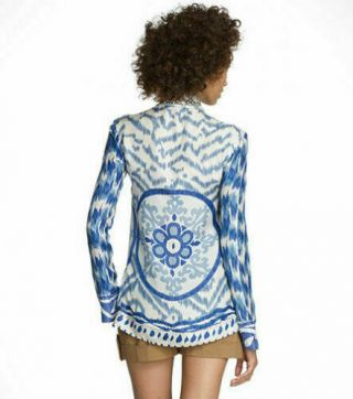 NWOT Size 14 $395 Tory Burch Embellished Ocean 100 Silk Tunic Bust 44 