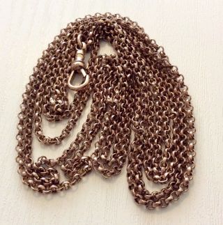 Good Antique Victorian Rose Rolled Gold Long Guard Chain / Muff Chain