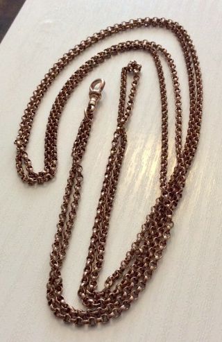 Good Antique Victorian Rose Rolled Gold Long Guard Chain / Muff Chain 2