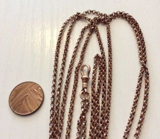Good Antique Victorian Rose Rolled Gold Long Guard Chain / Muff Chain 3