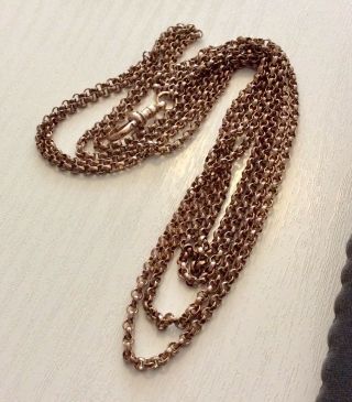 Good Antique Victorian Rose Rolled Gold Long Guard Chain / Muff Chain 6