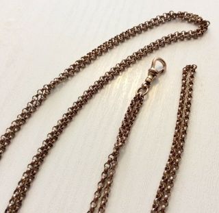 Good Antique Victorian Rose Rolled Gold Long Guard Chain / Muff Chain 7