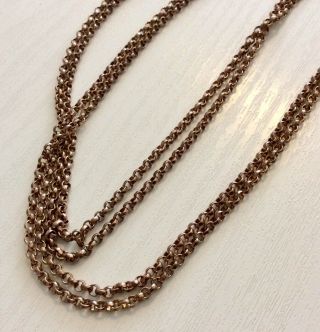 Good Antique Victorian Rose Rolled Gold Long Guard Chain / Muff Chain 8