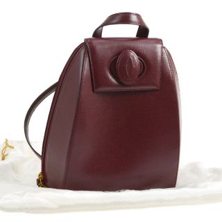 Auth Must De Cartier Logos Backpack Hand Bag Bordeaux Leather Vintage A36306e