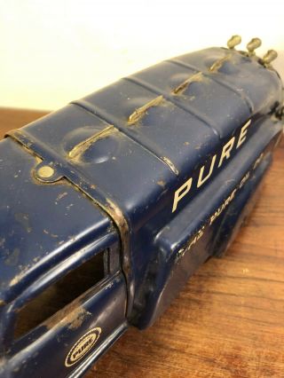 Vintage Metalcraft Pure Oil Tanker Truck 1930’s Yale Tires Pressed Steel Toy 4
