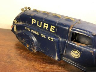 Vintage Metalcraft Pure Oil Tanker Truck 1930’s Yale Tires Pressed Steel Toy 8