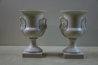 Vintage Pair Lenox Empire Trophy Vase Pair Double Swan Handled Porcelain Urn 