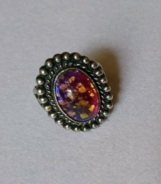 Vintage Sterling Silver Gold Foil Glass Ring Dragons Breath Navajo Or Mexican ?