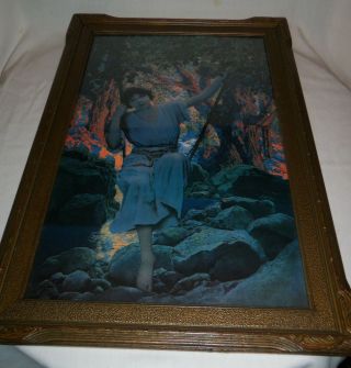 Vintage Framed Print Maxfield Parrish Titled: Dreamlight Girl On Swing 18x26 "