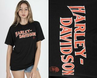 Vintage 80s Harley Davidson Motorcycles Biker Dealer Florida Black Tee T Shirt L