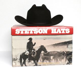 Vtg Stetson 4x Beaver Xxxx Brown Acorn Rancher Cowboy Hat 7 1/4 Western Mens Box