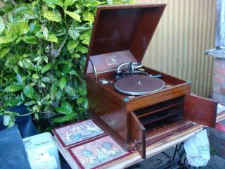 Vintage Old Hmv / His Master Voice Model 103 & Limit Sound Box & Winder