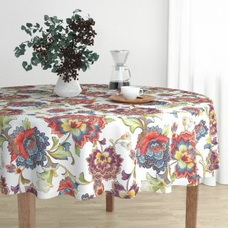 Round Tablecloth Floral Vintage Colorful Floral Modern Home Decor Cotton Sateen