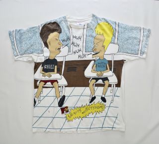 Vintage 1993 Beavis And Butt - Head Shirt All Over Print Mtv - Xl