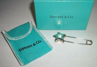 Vintage Charm Safety Pin / Tiffany & Co / 925 Sterling Silver / Star / Bag & Box