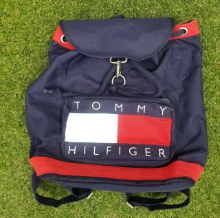 Vintage Rare 90s Tommy Hilfiger Big Flag Spell Out Bookbag Backpack