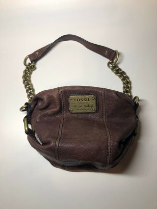 Fossil Nearly Long Live Vintage Brown/brass Leather Chain Shoulder Purse