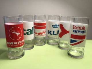 Rare Set Of 6 Tall Vintage Different Airlines Logo Long Drink - Water Glasses
