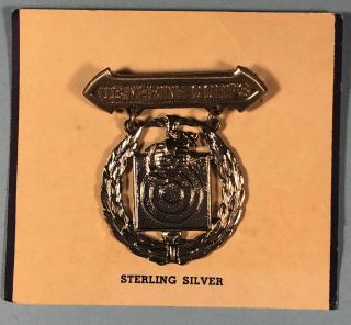 Ww2,  Usmc,  Shooting Award,  Sterling Silver,  Pin Back,  On Card