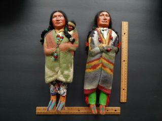 Pair Vintage Skookum Indian Dolls With Papoose Necklaces One Label 14 "