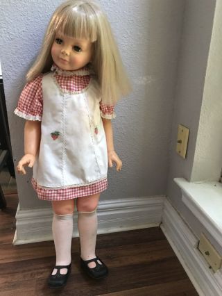 Vintage 1981 Ideal Platinum Blonde Patti Playpal 35” Doll Out Of Box.
