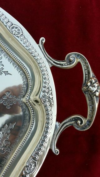 An Antique Large Silver Plated Gallery Tray With Engraved Patterns.  2 