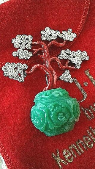 Kjl Kenneth J Lane Faux Jade Enamel Crystals " Forbidden City Bonsai Tree " Brooch