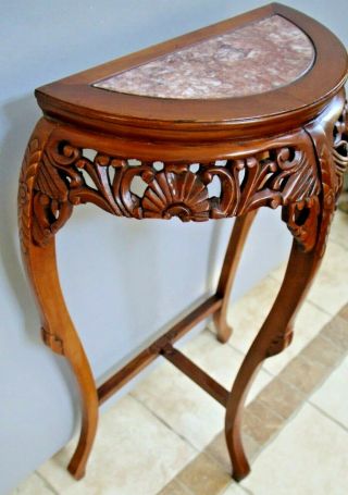 Vintage Half Circle Table Solid Wood Marble Top Insert French Style Entry Stand