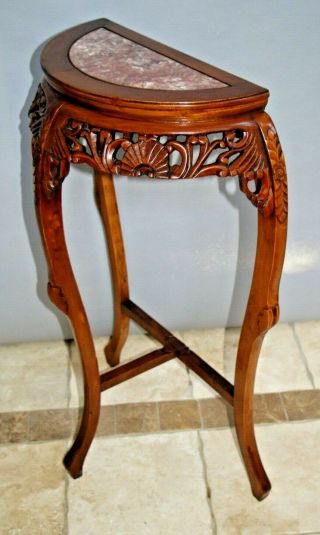 Vintage Half circle Table Solid wood marble top insert French style entry stand 2