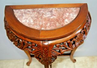 Vintage Half circle Table Solid wood marble top insert French style entry stand 3
