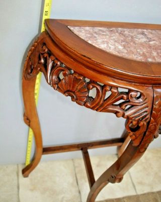 Vintage Half circle Table Solid wood marble top insert French style entry stand 4