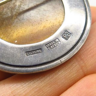 Vtg South Africa Signed 925 Sterling Silver Large Tiger Eye Gemstone Pin Brooch 4