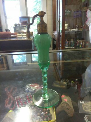 Vtg Rare Antique Devilbiss Green Glass Atomizer Perfume Bottle