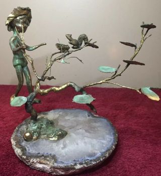 Vintage 1971 Malcolm Moran Modernist Brutlaist Bronze Art Sculpture Boy Squirrel