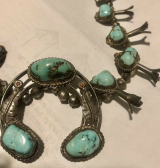 Vintage Turquoise & Silver Squash Blossom Necklace With Navajo Pearls 162 Grams 2